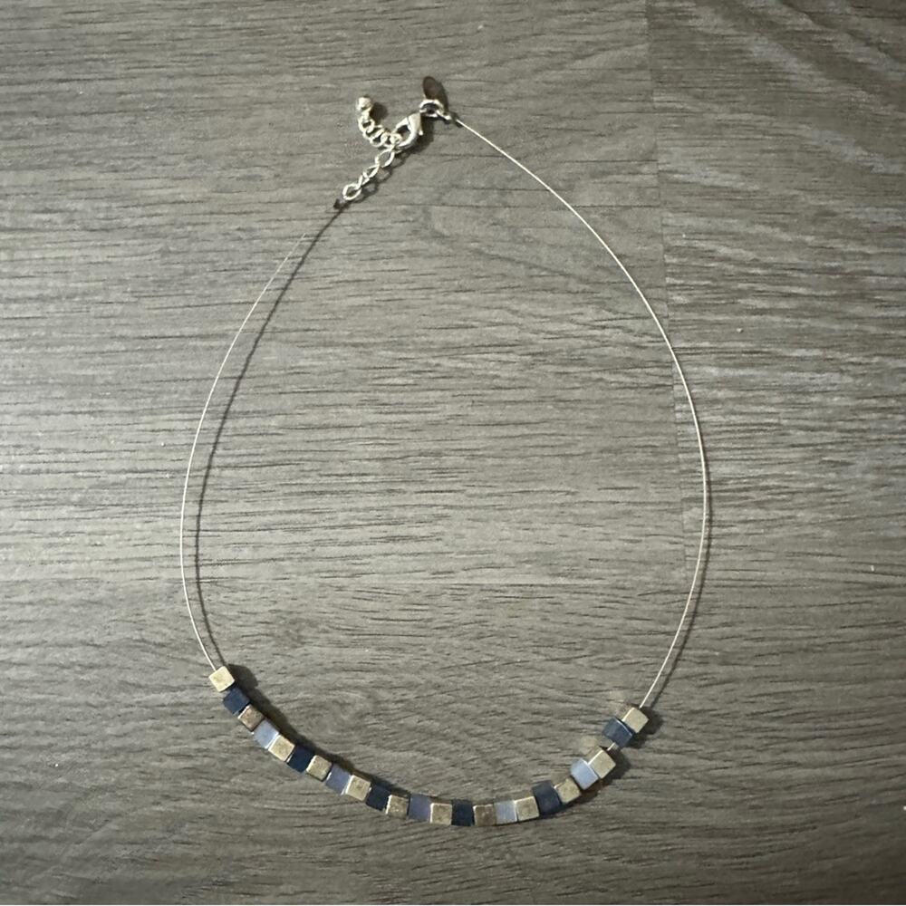Express‎ Silver Toned Blue & Gray Square Beaded Necklace Lobster Claw Closure - Picture 3 of 5
